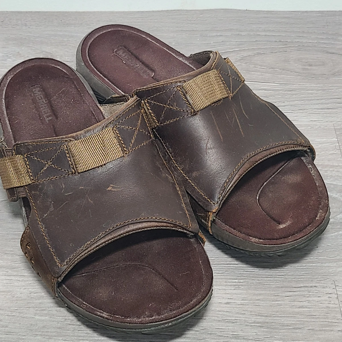 Merrell Men\'s Downtown Slide Buckle Leather Sandals S 12 Dark Earth Brown Hippie Merrell Slides Sandals for Men for sale | eBay main image 4