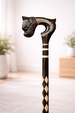 Hand Carved Wooden Walking Stick Dog Head Cane Handmade Rustic Unique UK Seller