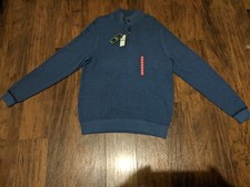 GH Bass Men's 1/4 Button Pullover Sweater Large Blue NWT