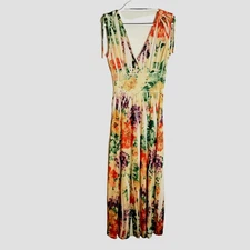 Just Love Maxi Dress Women's Medium Ruched Waist Ties At Shoulders Floral