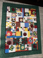 Vintage Handmade Ladybug And Butterfly Quilt 49 x64