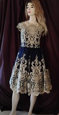 Chi Chi London Blue Taupe Lace Tulle Party   Dress Size 6
