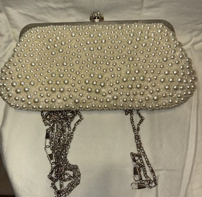 Evening Bag Faux Pearl Clutch w/ Short & Long Chain Strap Fancy Clasp Unbranded