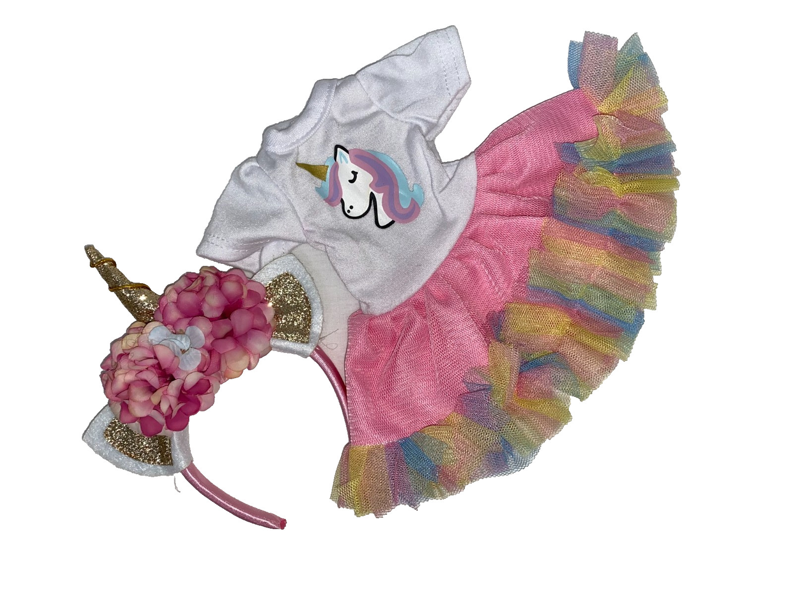 14.5" Rainbow Glitter Unicorn Dress Set | 14.5" Clothes | 14.5 in Slim Body Doll