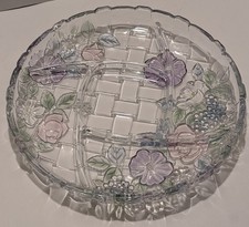 Soga Glass 12¼" Japanese" Napoli" 3D Embossed Sectional Serving Tray, 1970-80s