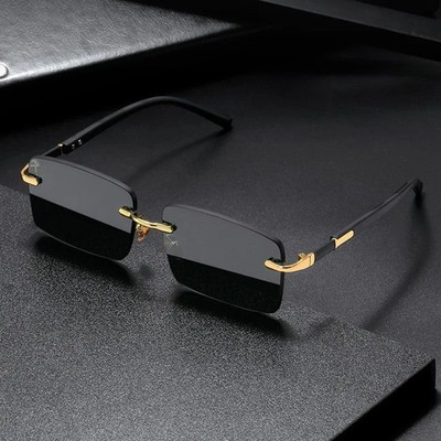 Retro randlose Sonnenbrille Herren Damen rechteckiger UV400 Schutz Mode