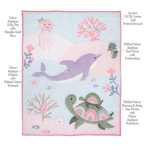 Lambs & Ivy Sea Dreams 3-Piece Dolphin/Turtle Nautical Baby Crib Bedding Set - Picture 3 of 10