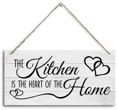Kitchen Wood Decor Sign, The Kitchen Is the Heart of the Home, Hanging Printe...