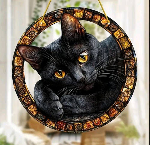 Black Cat suncatcher window ornament ACRYLIC 8 inch FREE Shipping