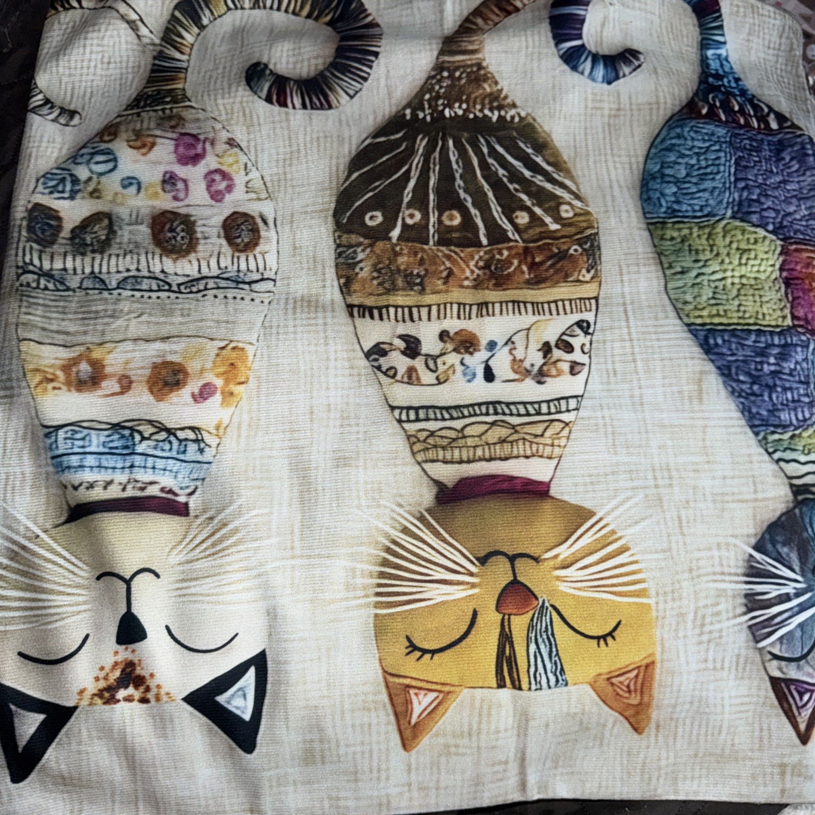 SET OF 2 - 18” 3 SOFT Cat Trio Pillowcase Farmhouse Sofa Pillow Beige Cats