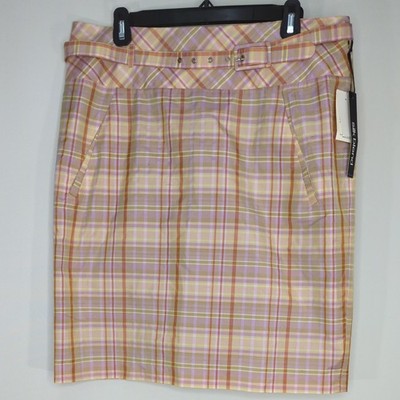 Preppy Academia Plaid Silk Blend Belted Skirt Size 12 NWT