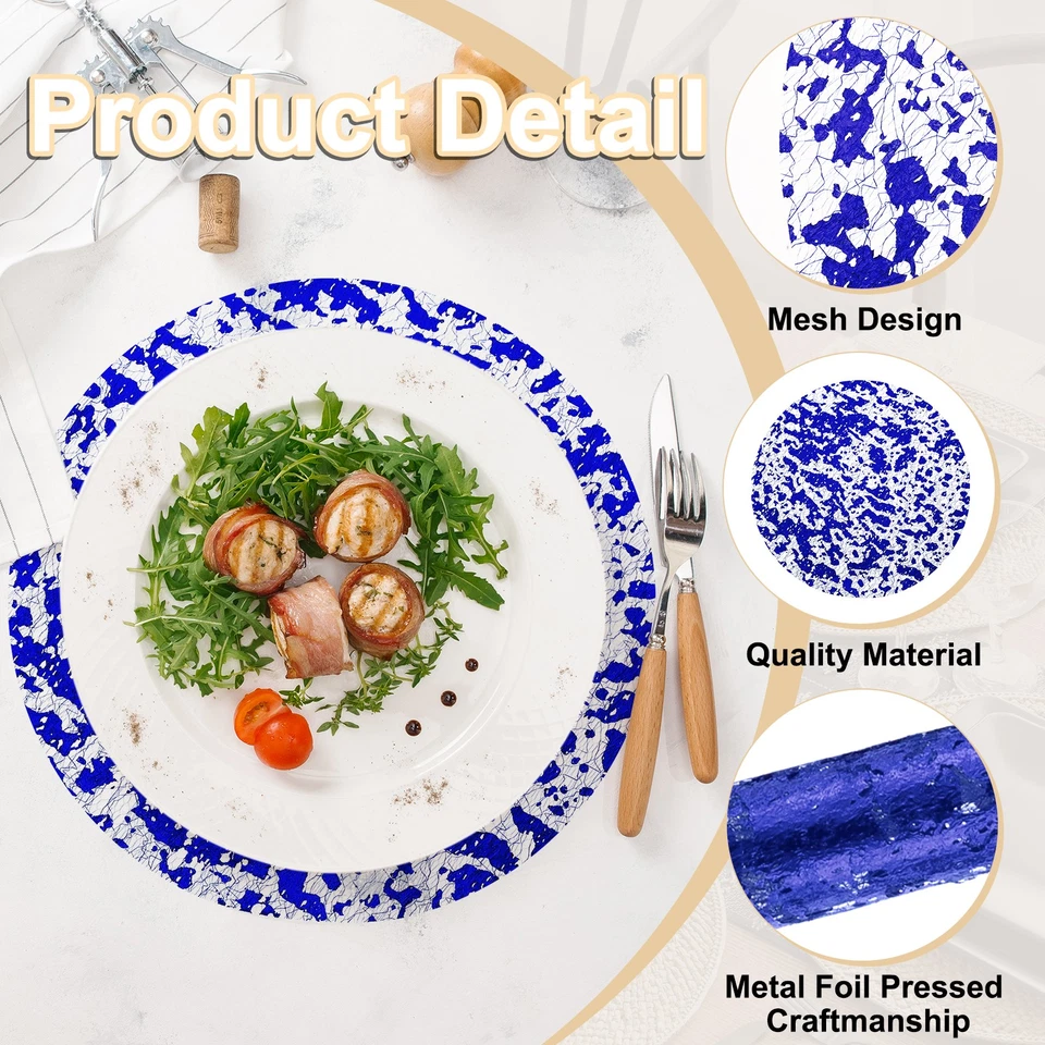 16 Stück blaue runde Einweg-Tischsets, 13" Metallic-Glitzer-Folien-Netzmatten - Bild 3 von 4
