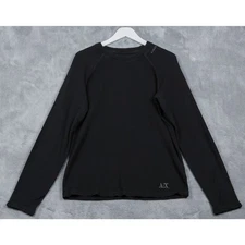 ARMANI EXCHANGE Thermal Waffle Knit T-Shirt Black Logo Y2K Mens Sz L