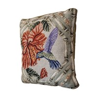 Needlepoint Wool Hibiscus & Hummingbird Pillo...