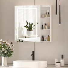 Bathroom Mirror Cabinet with Shaver Socket Demister 3 LED Lights White Cupboard