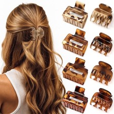 8 PCS Tortoise Leopard Small Hair Claw Clips Non Slip Jaw Thin Fine Hair