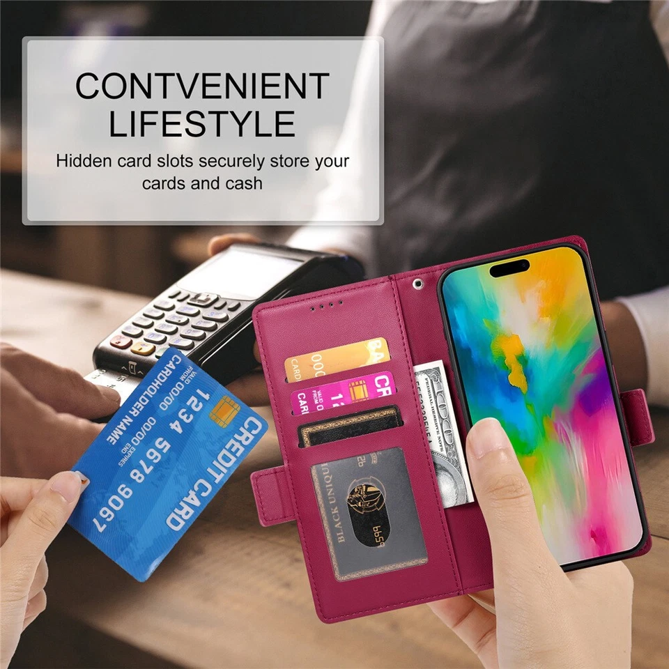 For iPhone 16e 16 15 14 Pro Max  Plus Magnetic Premium Leather Wallet Flip Case - Image 4 of 4