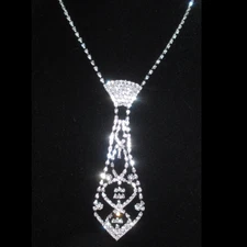 Sparkling Rhinestone Necktie Necklace Silver Tone Choker Statement Crystal Glam