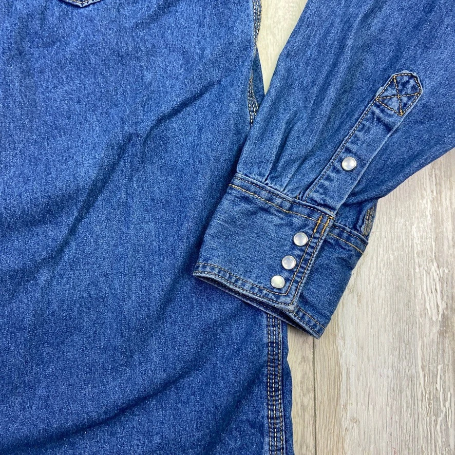 Key Denim Shirt Mens Large Tall Blue Pearl Snap Western Cowboy Work Heavy Men - Image 4 of 4