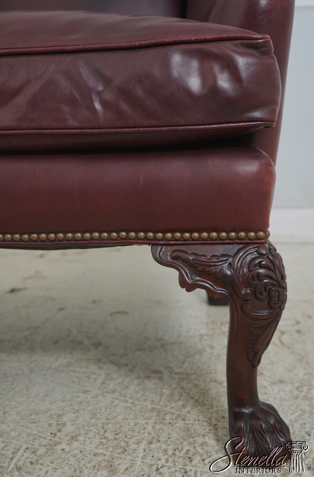 70068: HENREDON Irish Georgian Style Leather Wing Chair