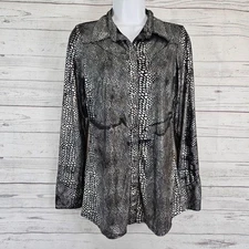 Roper Womens Snap Button Top Sz Small Black Silver Long Sleeve