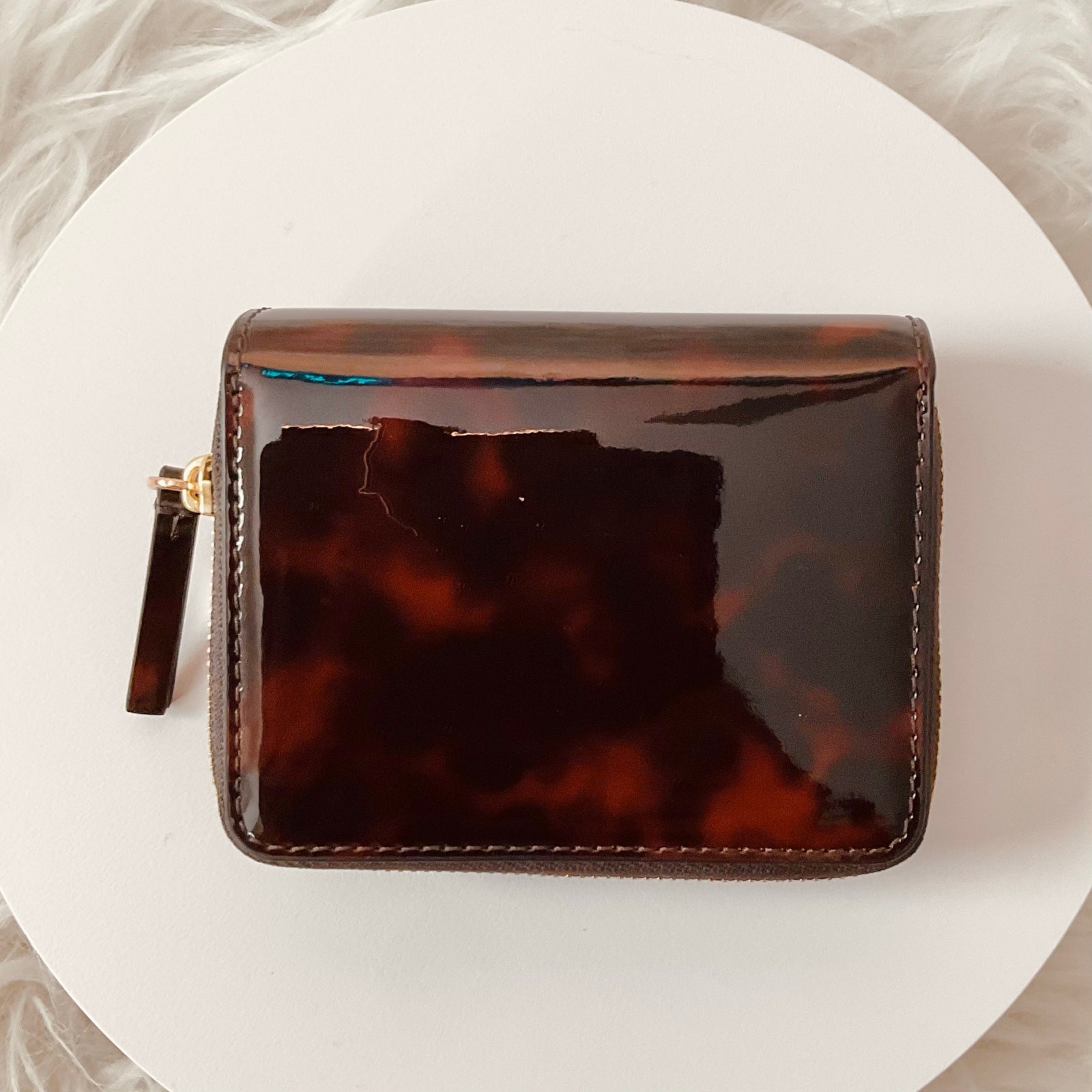 NEW $198 Tory Burch Emerson Bi-Fold Zipper Patent Wallet Tortoise Onyx Exotic thumbnail 4