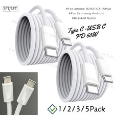 3A 60W PD Braided Cord Fast USB C To USB C Cable For iPhone 15 16e 17 iPad Lot
