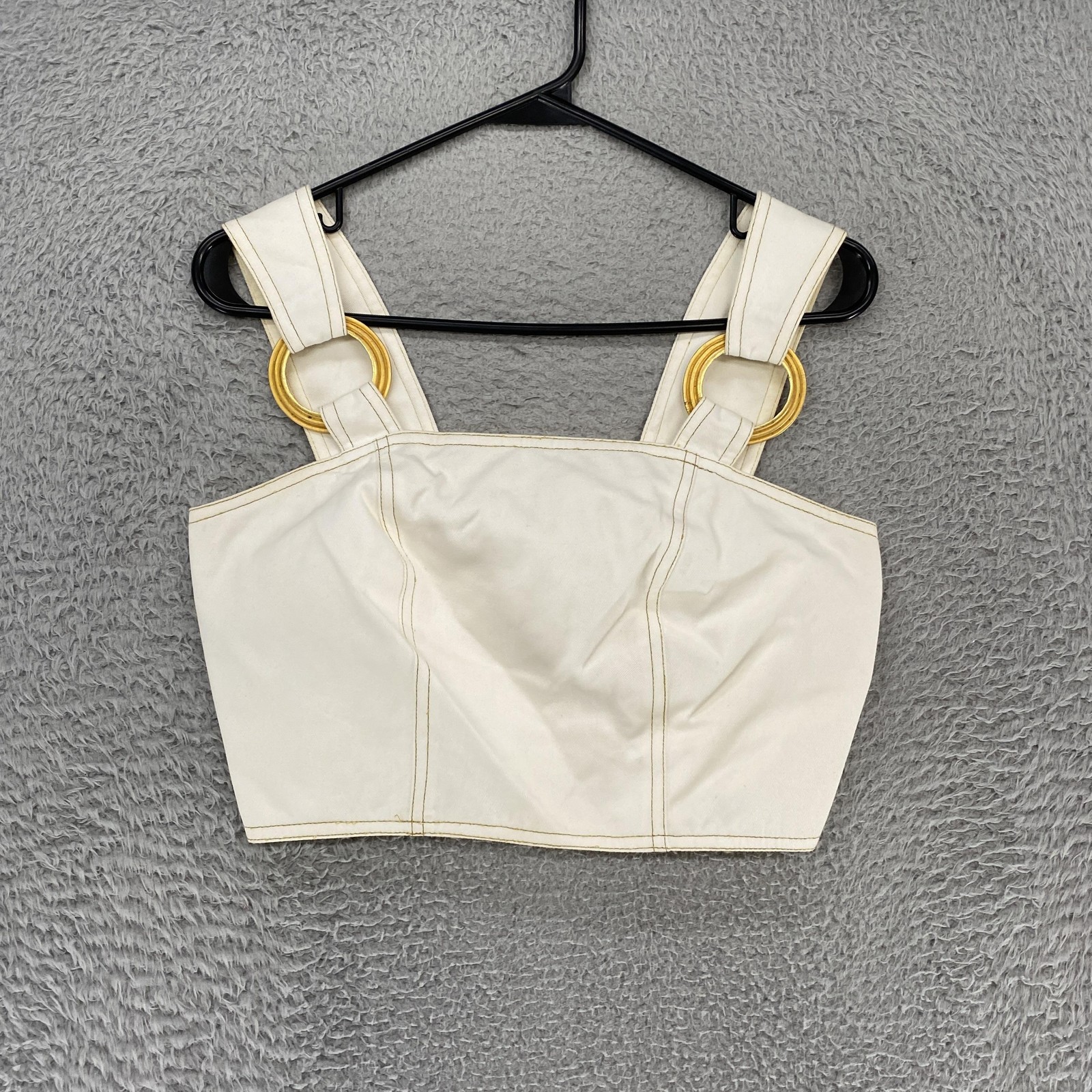 Vintage Cache Crop Top Womens 2 Gold Ring Strap Denim Bustier Corset Made in USA