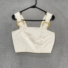 Vintage Cache Crop Top Womens 2 Gold Ring Strap Denim Bustier Corset Made in USA