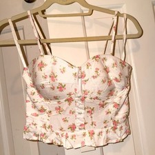 NEW Ivory Pink Floral Bustier Corset Crop Top Size Medium