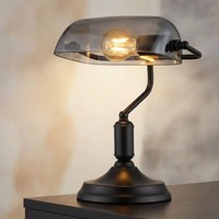 Tischlampe Schreibtischleuchte Bankerlampe Beweglich Led Retro Rauchglas Schwarz
