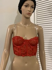 Red Mesh Lace Floral Bustier with Adjustable chain straps