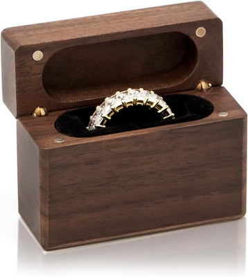 MUUJEE Slim Secret Wood Ring Box - Engagement Proposal Ring Holder, Wedding Cere