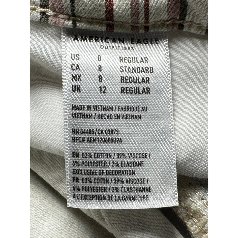Pantalones de mezclilla para mujer American Eagle talla 8 rosa verde a rayas tiro alto Jegging Y2K retro Foto 3 de 4