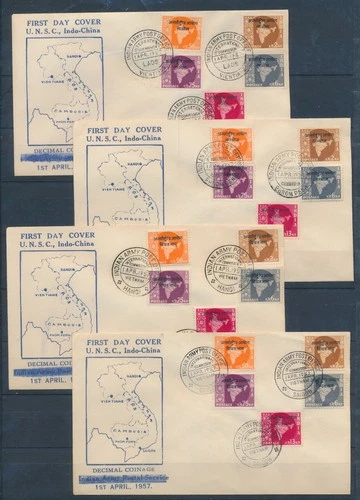 XE61905 India 1957 decimal coinage maps FDC's used