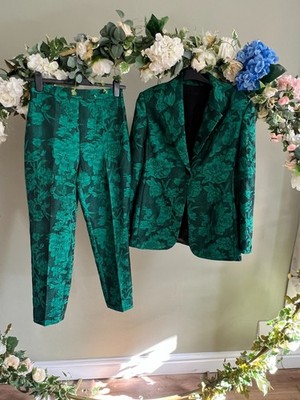 TED BAKER Trousers & Blazer Jacket Set Coord TB2 UK 10 Green Jacquard Floral NEW
