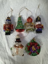 Lot of 6 Hand Painted Vintage Glass Blown Christmas Ornaments Nutcracker Angel