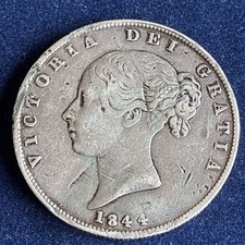 1844 Half Crown Queen Victoria Young Head