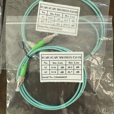 4X FC/APC to FC/APC OM3 Multimode Fiber Optic Patch Cable Cord Simplex 3.0mm 1M