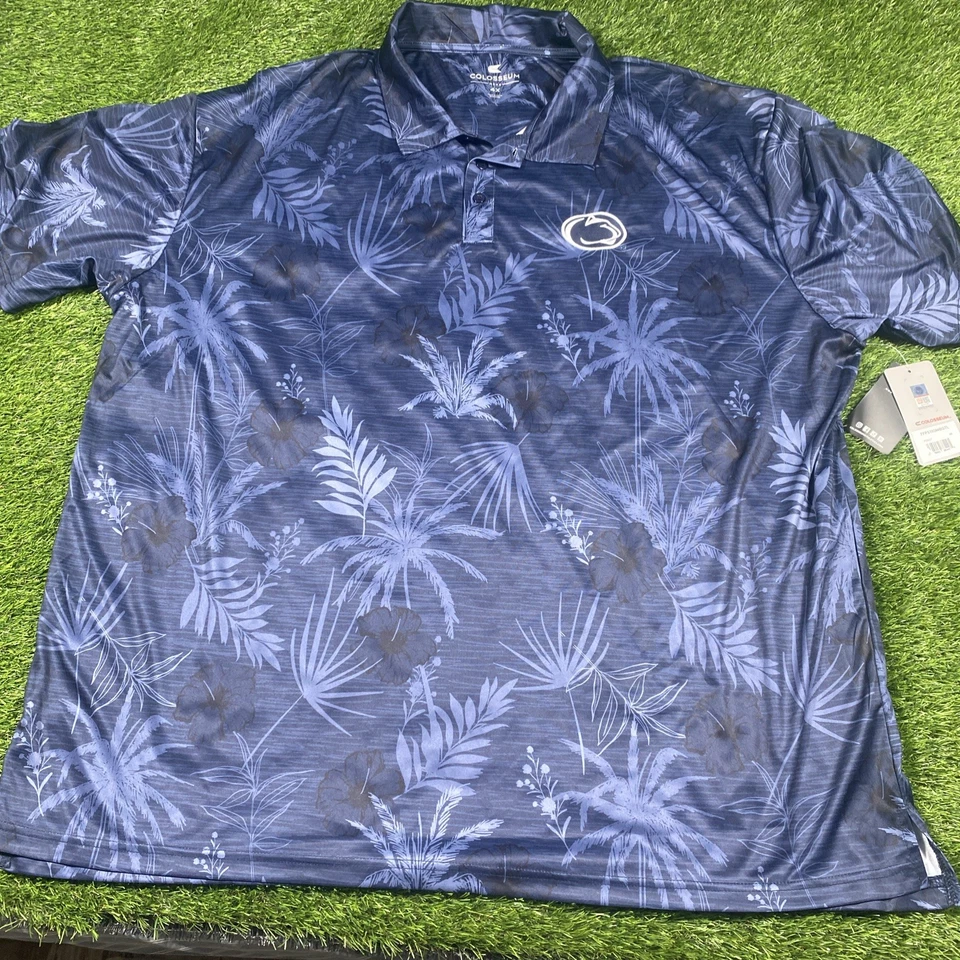 Penn State Nittany Lions Polo Shirt Floral Mens 4xl Colosseum NWT NCAA Blue  - Image 3 of 4