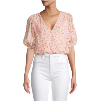NWT Lush Pink Floral Tie Back Crop Top Blouse Size Small Flowy 3/4 Sleeves NEW!