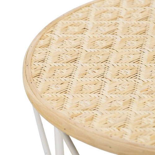 Set of 2 Bamboo Weave/Iron Side Tables Distressed White - Picture 2 of 5