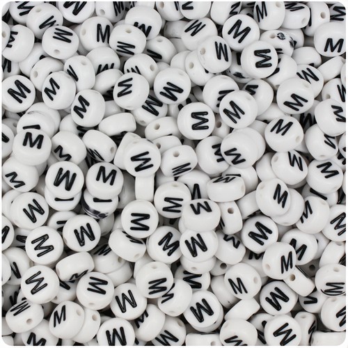 100 White w/Black 7mm Flat Disc Coin Plastic Alphabet Beads - Letter choice A-Z - Picture 14 of 27
