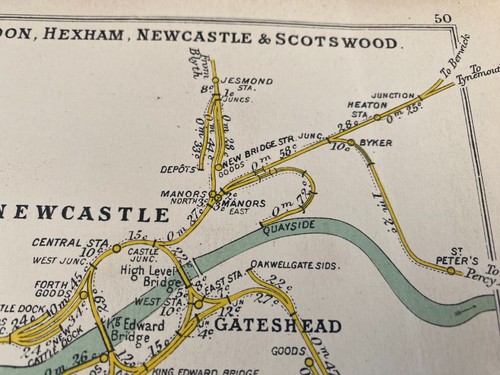 GATESHEAD NEWCASTLE SCOTSWOOD BLAYDON SWALWELL HEATON HEXHAM RAILWAY MAP 1911 - Picture 5 of 8
