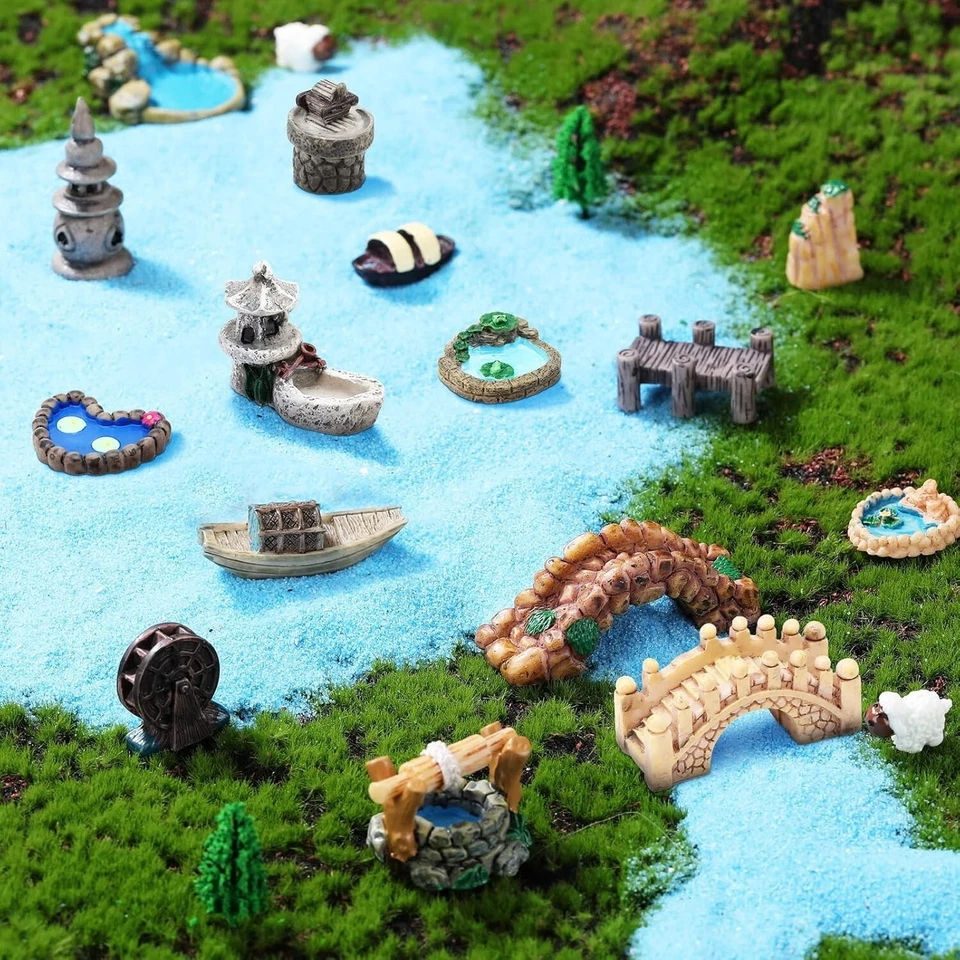 24 Pcs Miniature Fairy Garden Accessories Bridge Pond Lighthouse Well Yard Decor - Изображение 3 из 4