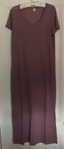 Ancienne robe en lin marine maxi mauve fentes latérales cou moyen SS T-shirt robe - Photo 1 sur 6