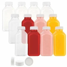 12 Oz Disposable Plastic Juice Bottles with Lids for Juicing Smoothies Catering