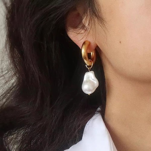 Pearl Drop Dangle Earrings For Women - Gold Plated Huggie Hoop Earrings, Hypoallergenic