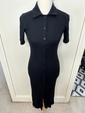 Reformation Jeans Women's Black Ribbed Button Down Short Sleeve Midi Dress XS