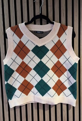 Women's Shein Sleeveless Jumper Sweater Vest Tank Top Knit Diamond